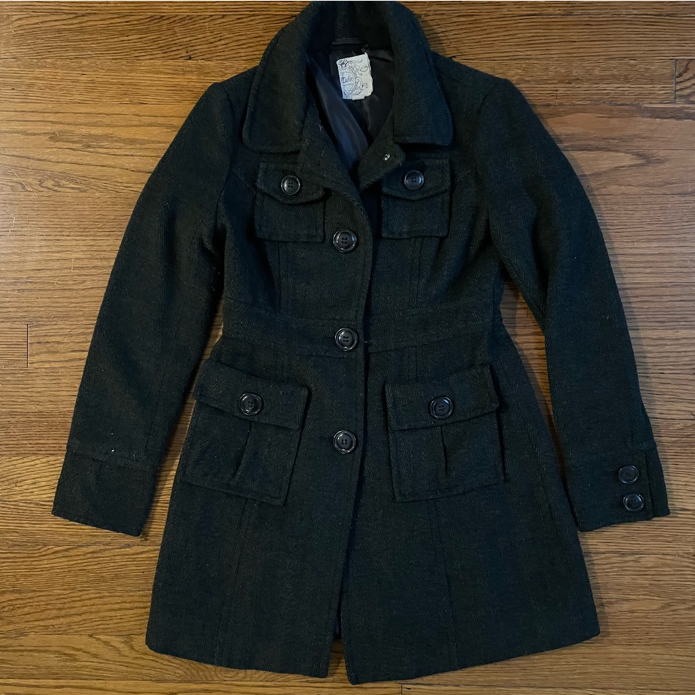 NEW Tulle Anthropologie Dark Green Wool Button Down Coat